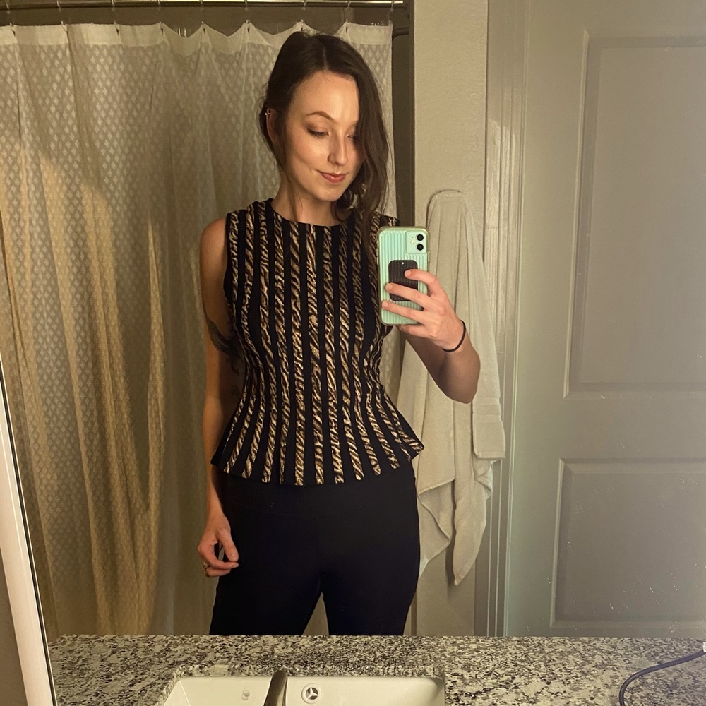 BCBG MaxAzria Cheetah Peplum Sleeveless Top M